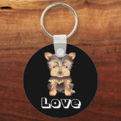 Yorkshire Terrier Puppy Dog Black Sleutelhanger (Voorkant)