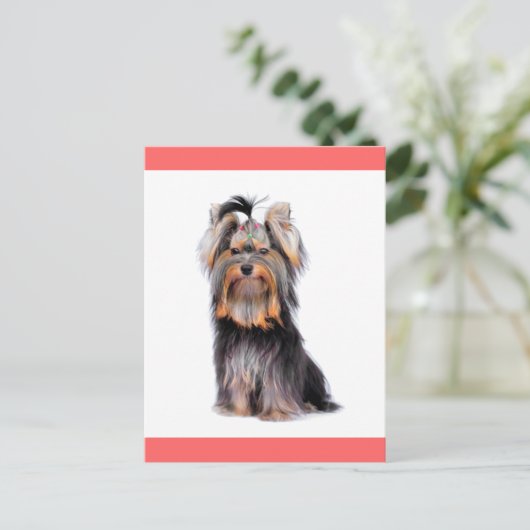 Yorkshire Terrier Puppy Dog Blank Roze Briefkaart (Staand voorkant)