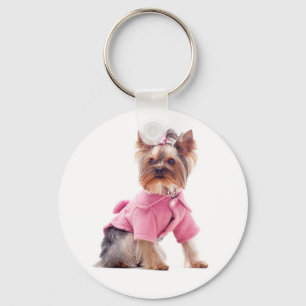 Yorkshire Terrier Puppy Dog in roze Sleutelhanger