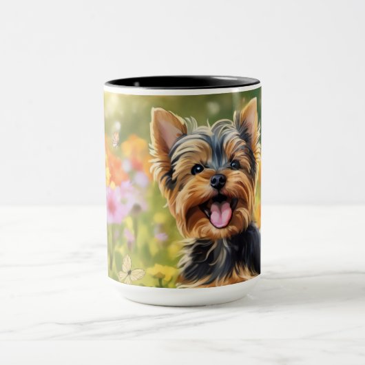 Yorkshire Terrier Puppy Field of Flowers Mok (Midden)
