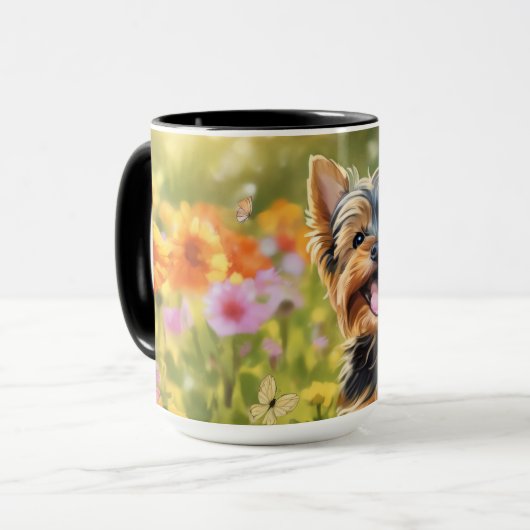 Yorkshire Terrier Puppy Field of Flowers Mok (Voorkant links)