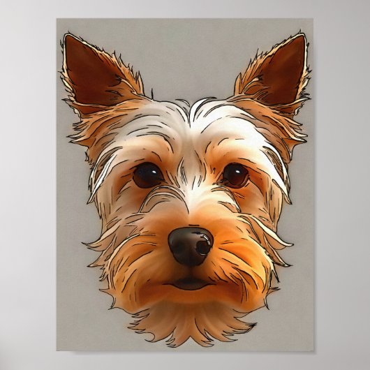 Yorkshire Terrier Puppy Head Portrait Poster (Voorkant)