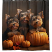 Yorkshire Terrier Puppy Herfst Delight Pompoen Douchegordijn (Voorkant)