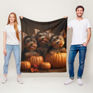 Yorkshire Terrier Puppy Herfst Delight Pompoen Fleece Deken