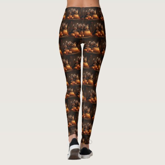 Yorkshire Terrier Puppy Herfst Delight Pompoen Leggings (Achterkant)