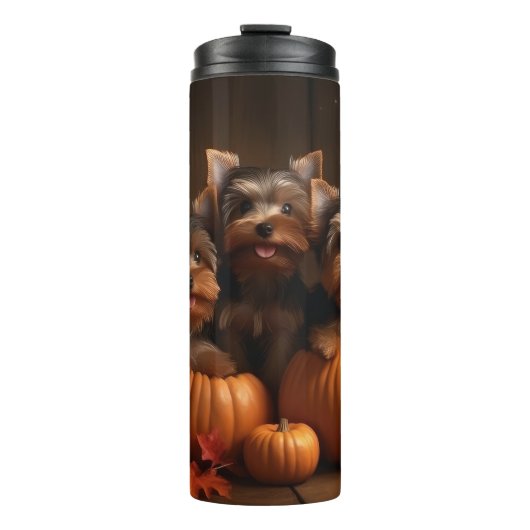 Yorkshire Terrier Puppy Herfst Delight Pompoen Thermosbeker (Voorkant)