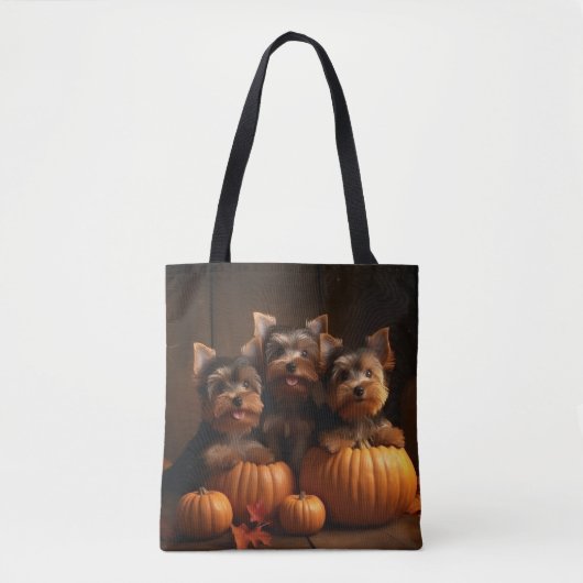 Yorkshire Terrier Puppy Herfst Delight Pompoen Tote Bag (Voorkant)
