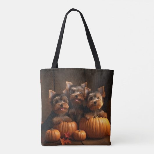 Yorkshire Terrier Puppy Herfst Delight Pompoen Tote Bag (Achterkant)