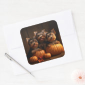Yorkshire Terrier Puppy Herfst Delight Pompoen Vierkante Sticker (Envelop)