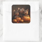 Yorkshire Terrier Puppy Herfst Delight Pompoen Vierkante Sticker (Tas)