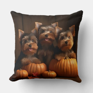 Yorkshire Terrier Puppy Herfst Plezier Pompoen  Kussen