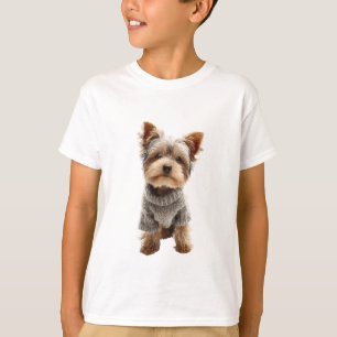 Yorkshire Terrier Puppy in Grijs Brei Trui Kindere T-shirt