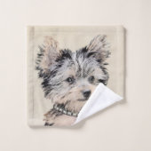 Yorkshire Terrier Puppy Painting Original Dog Art Bad Handdoek (Wasdoekje)