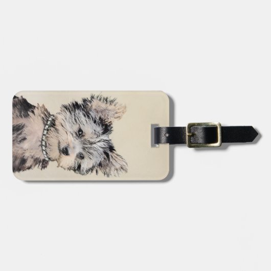 Yorkshire Terrier Puppy Painting Original Dog Art Bagagelabel (Voorkant horizontaal)
