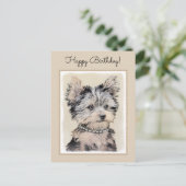Yorkshire Terrier Puppy Painting Original Dog Art Briefkaart (Staand voorkant)