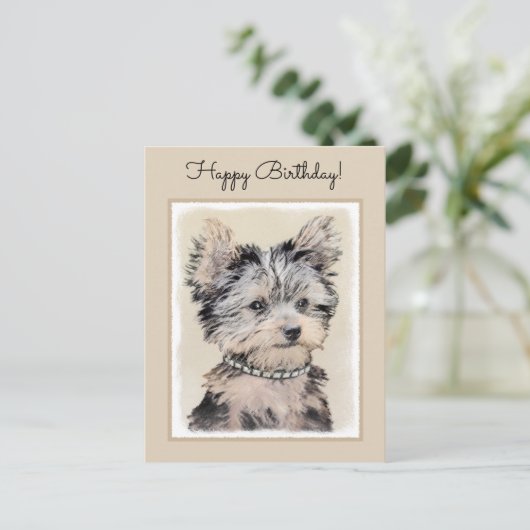 Yorkshire Terrier Puppy Painting Original Dog Art Briefkaart (Staand voorkant)