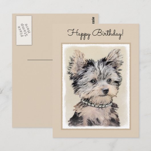 Yorkshire Terrier Puppy Painting Original Dog Art Briefkaart (Voorkant / Achterkant)