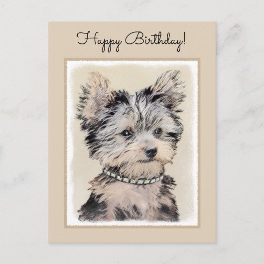 Yorkshire Terrier Puppy Painting Original Dog Art Briefkaart (Voorkant)