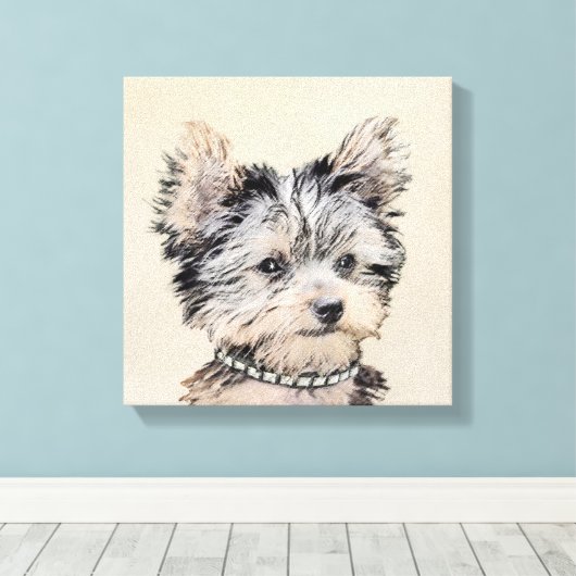 Yorkshire Terrier Puppy Painting Original Dog Art Canvas Afdruk (Insitu (Houten vloer))