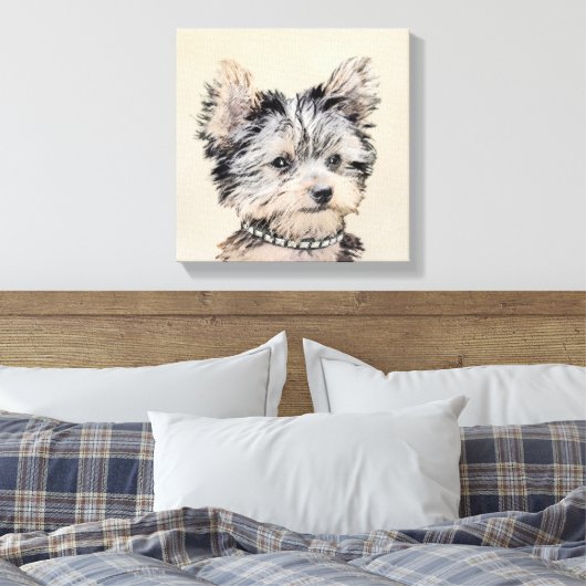 Yorkshire Terrier Puppy Painting Original Dog Art Canvas Afdruk (Insitu (Slaapkamer))