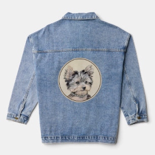 Yorkshire Terrier Puppy Painting Original Dog Art Denim Jacket