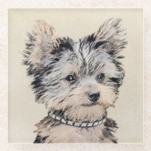 Yorkshire Terrier Puppy Painting Original Dog Art Glazen Onderzetter