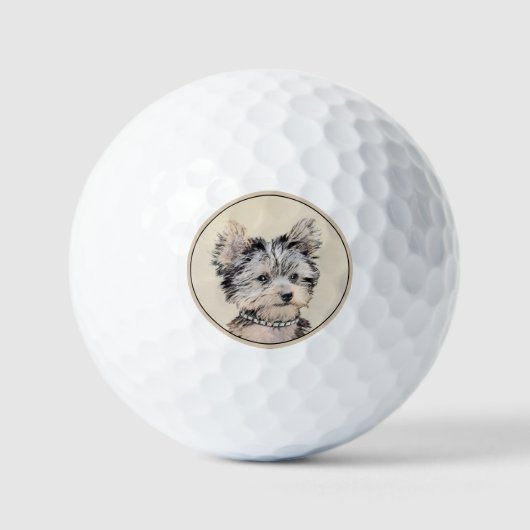 Yorkshire Terrier Puppy Painting Original Dog Art Golfballen (Voorkant)