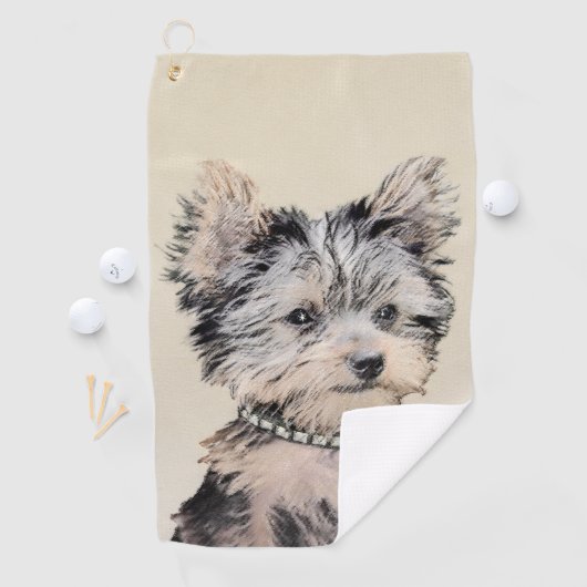 Yorkshire Terrier Puppy Painting Original Dog Art Golfhanddoek (Insitu)