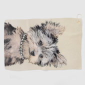 Yorkshire Terrier Puppy Painting Original Dog Art Golfhanddoek (Horizontaal)