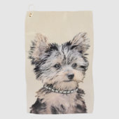 Yorkshire Terrier Puppy Painting Original Dog Art Golfhanddoek (Voorkant)