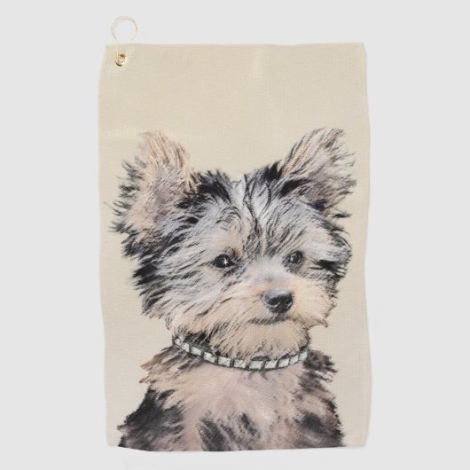 Yorkshire Terrier Puppy Painting Original Dog Art Golfhanddoek (Voorkant)