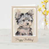 Yorkshire Terrier Puppy Painting Original Dog Art Kaart (Gele Bloem)