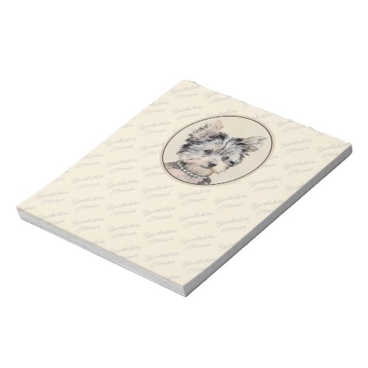 Yorkshire Terrier Puppy Painting Original Dog Art Notitieblok (Linkerzijde)