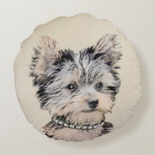 Yorkshire Terrier Puppy Painting Original Dog Art Rond Kussen