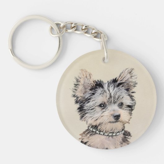 Yorkshire Terrier Puppy Painting Original Dog Art Sleutelhanger (Voorkant)