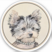 Yorkshire Terrier Puppy Painting Original Dog Art Sticker (Voorkant)
