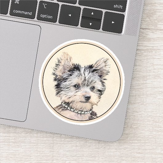 Yorkshire Terrier Puppy Painting Original Dog Art Sticker (Detail)