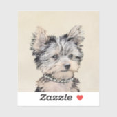 Yorkshire Terrier Puppy Painting Original Dog Art Sticker (Vel)