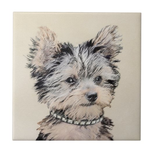 Yorkshire Terrier Puppy Painting Original Dog Art Tegeltje (Voorkant)