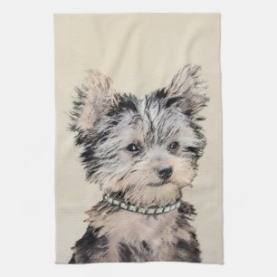 Yorkshire Terrier Puppy Painting Original Dog Art Theedoek
