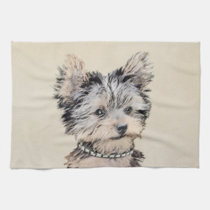 Yorkshire Terrier Puppy Painting Original Dog Art Theedoek