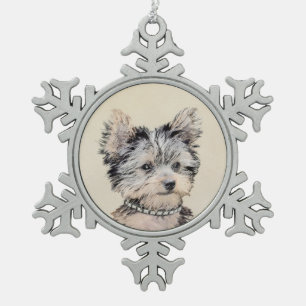Yorkshire Terrier Puppy Painting Original Dog Art Tin Sneeuwvlok Ornament