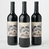 Yorkshire Terrier Puppy Painting Original Dog Art Wijn Etiket (Flessen)