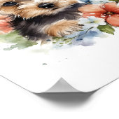 Yorkshire Terrier Puppy Pet Waterverf Flower Poster (Hoek)