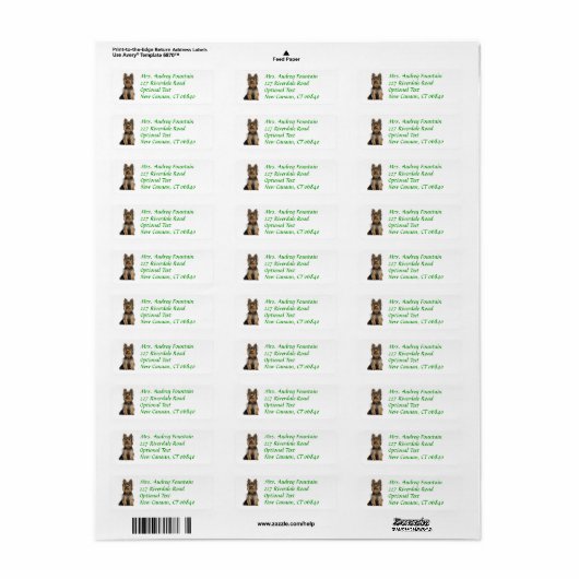 Yorkshire Terrier Puppy Retouradres Label (Full Sheet)