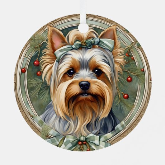 Yorkshire Terrier Puppy's Eerste Kerst Ornament (Achterkant)
