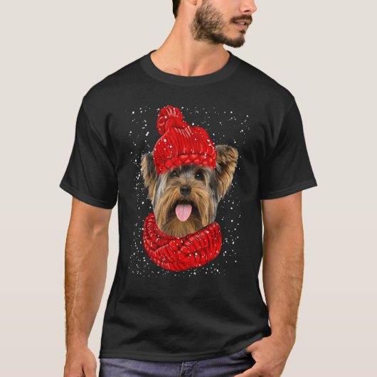 Yorkshire Terrier Red Winter Pet Kerstmis D T-shirt (Voorkant)