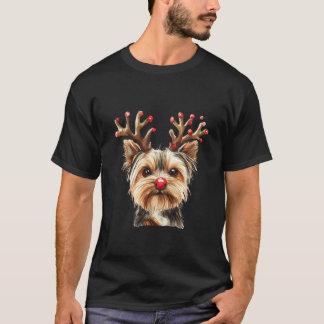 Yorkshire Terrier Rendier Kerst Lichtjes Hond Liev T-shirt