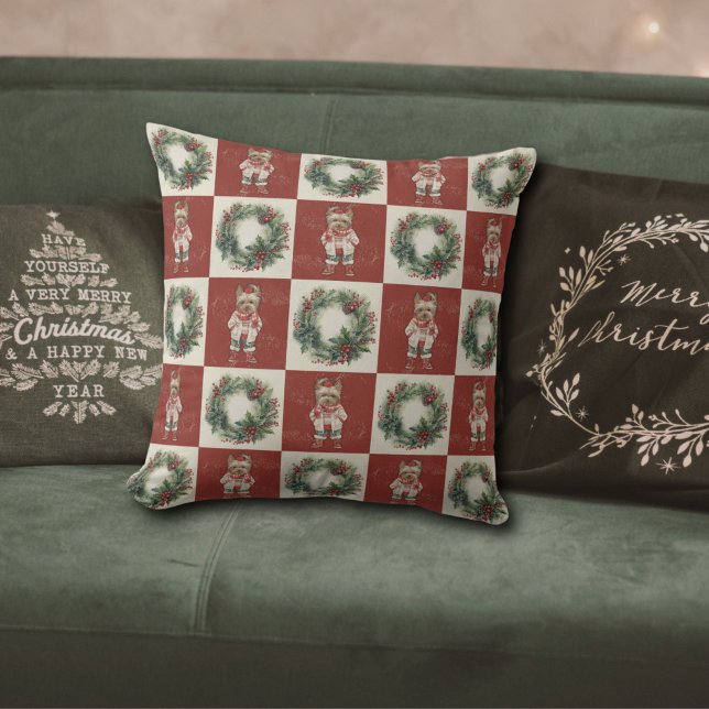 Yorkshire Terrier Retro Kerstmis Kussen (Creator heeft geüpload)