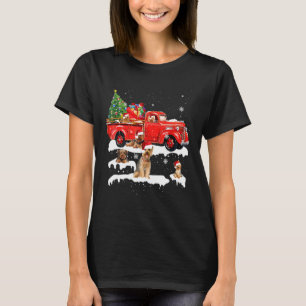 Yorkshire Terrier Riding Red Truck Merry Kerstry T-shirt